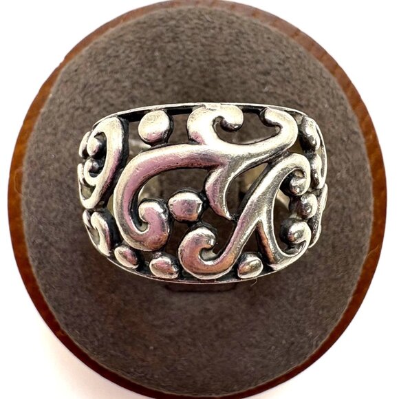 VTG Solid Sterling Silver 925 Scroll Design Tapered Band Ring Size 5.75 - Picture 1 of 15